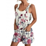 Women Jumpsuits Summer Shorts Overalls Multicolor O Neck Sleeveless Casual Rompers with Pockets Playsuits